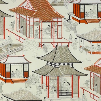 Tissu Madame Butterfly Rouge de Chine - Manuel Canovas