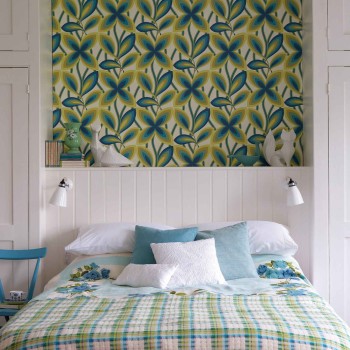 Papier peint fleurs jaunes Stitch Highland - Little Greene