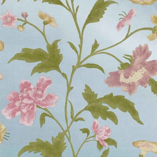 Papier peint china rose blue lustre