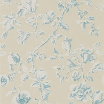 Magnolia & Pomegranate parchment/sky blue