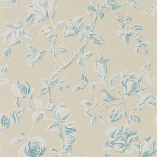 Magnolia & Pomegranate parchment/sky blue