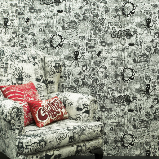 Papier peint Ernest Ecru / Noir Jean-Paul Gaultier