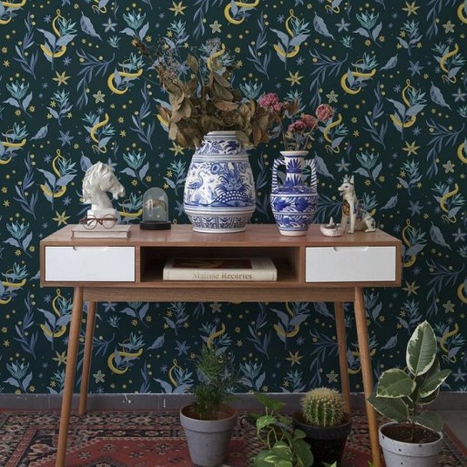 papier peint serpientes y flores